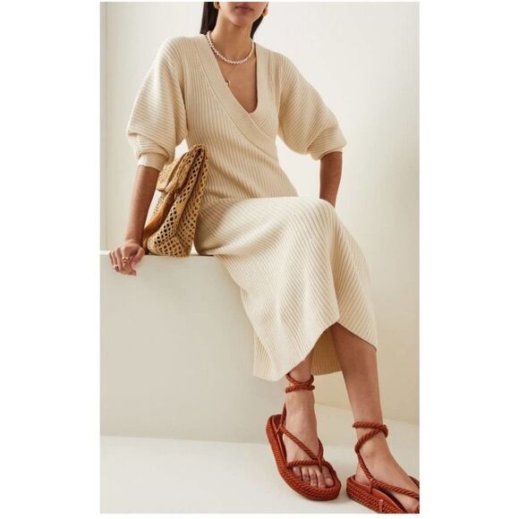 MARA HOFFMAN Samira Wrap-effect Ribbed Organic Cotton-blend Midi Dress Cream Siz - Picture 12 of 12